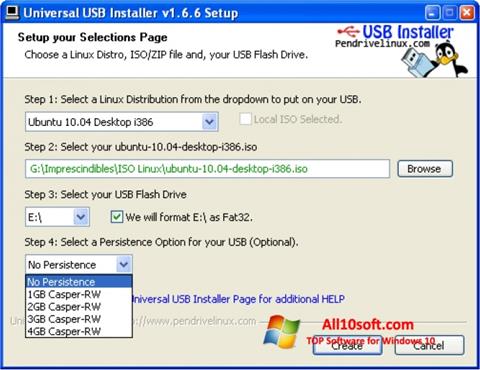 ภาพหน้าจอ Universal USB Installer สำหรับ Windows 10