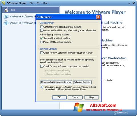 ภาพหน้าจอ VMware Player สำหรับ Windows 10