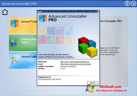 ภาพหน้าจอ Advanced Uninstaller PRO สำหรับ Windows 10