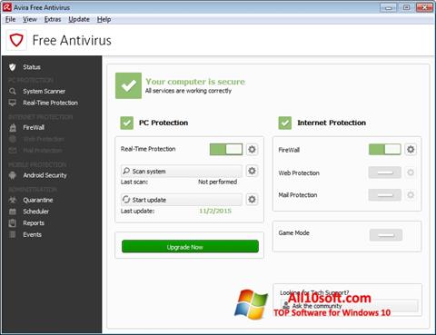 ภาพหน้าจอ Avira Free Antivirus สำหรับ Windows 10
