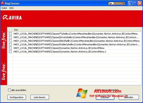 ภาพหน้าจอ Avira Registry Cleaner สำหรับ Windows 10