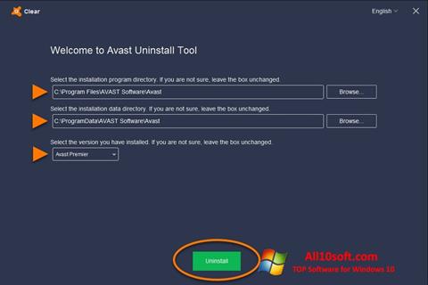 ภาพหน้าจอ Avast Uninstall Utility สำหรับ Windows 10