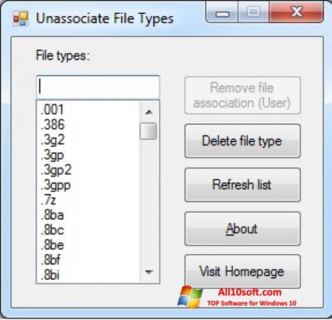 ภาพหน้าจอ Unassociate File Types สำหรับ Windows 10