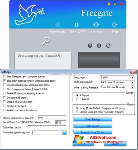 ภาพหน้าจอ Freegate สำหรับ Windows 10