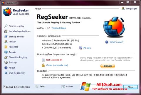 ภาพหน้าจอ RegSeeker สำหรับ Windows 10