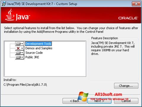 ภาพหน้าจอ Java SE Development Kit สำหรับ Windows 10
