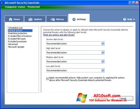 ภาพหน้าจอ Microsoft Security Essentials สำหรับ Windows 10