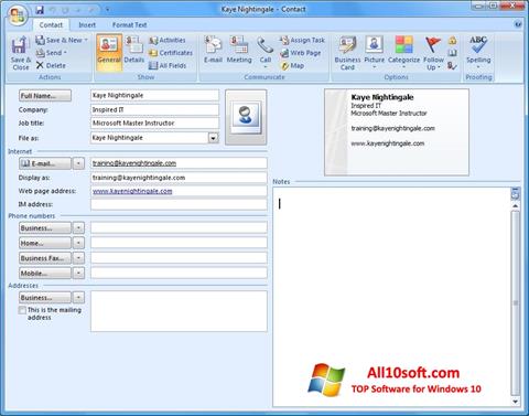 ภาพหน้าจอ Microsoft Outlook สำหรับ Windows 10